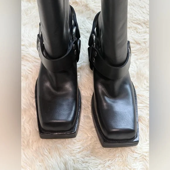 Acne Studios - Leather Calf High Buckle Biker Boots - Size 7 - Picture 5 of 12